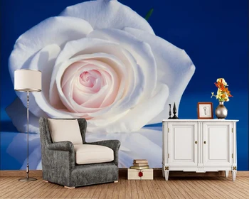 Papel de parede Рози отблизо Бяло Цвете Размисъл 3d тапети на стенописите, хол, спалня ТЕЛЕВИЗИЯ стените на кухнята на ресторант, магазин и кафе бар