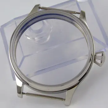 44 мм parnis полиран корпус за часовника от неръждаема стомана, Висококачествено закалено минерално стъкло е подходящ ета 6497 6498 механизъм Корпус Часа