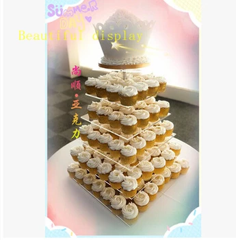 Елегантна прозрачна акрилна кула за торти/Подробна информация за опори за торти и кексчета Пдк - Кристален полимер - 6 нива - Голям размер чинии