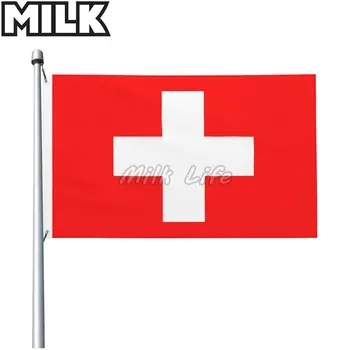 Двустранен Печат Швейцарския Национален Флаг с Люверсами Закрит и Открит Банер Флаг за Гараж Домашна Стая Бар Пъб Декор
