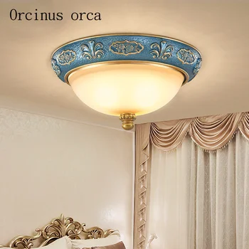Средиземноморски син прост тавана лампа спалня Европейския съвременен творчески кръг led тавана лампа от смола безплатна доставка