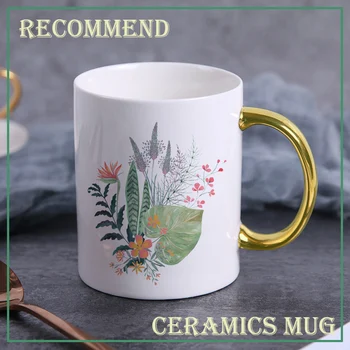 Изискана керамична чаша, креативна чаша, кафеена чаша с анимационни растително модел домашна чаша за пиене, мляко, сок, чаша за закуска KTZW-042