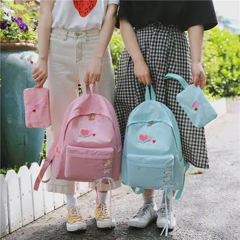 2018-нова корейска училищна чанта дамски Японската студентски харадзюку елегантна розова младо момиче малко свеж горски раница с бродерия