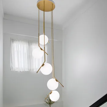 Модерна дълго стълбище осветява осветление творчески вили хола лампи magic bean украса стъклена топка маса за хранене, висящ лампа
