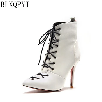 BLXQPYT/ Големи Размери 34-47, ботильоны за жени, Модни обувки на висок ток 10 cm, зимни, Есенни обувки, вечерни сватбени обувки, обувки-лодки, 584-3