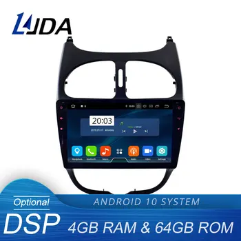 LJDA Android 10 Автомобилен Мултимедиен Плеър За Peugeot 206 2002 2003 2004 2005 2006 2007 2008 GPS Стерео Радио 4G + 64G Стерео DSP IPS