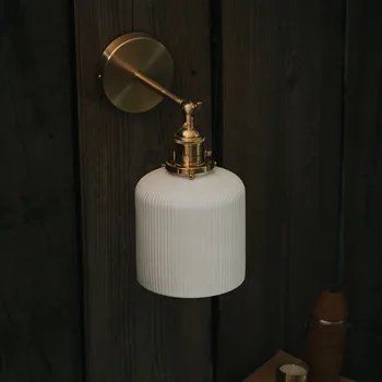 Скандинавски монтиран на стената Лампа Винтажное Керамични Стенни Стенни Лампи LED Огледално-рефлексни Тела За Баня от Медна Кът таванска стая Декор Стълбищно Осветление